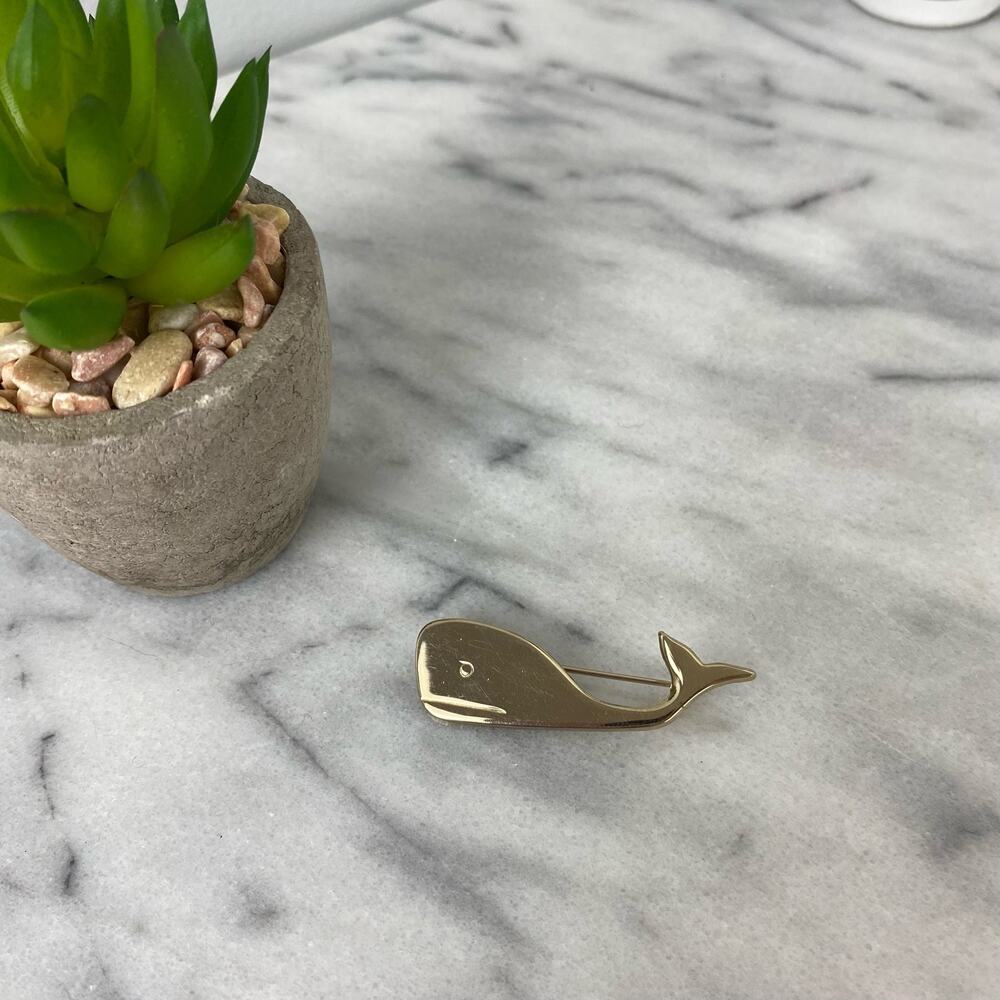 Vintage Light Gold Midcentry Whale Brooch Pin Moby Dick